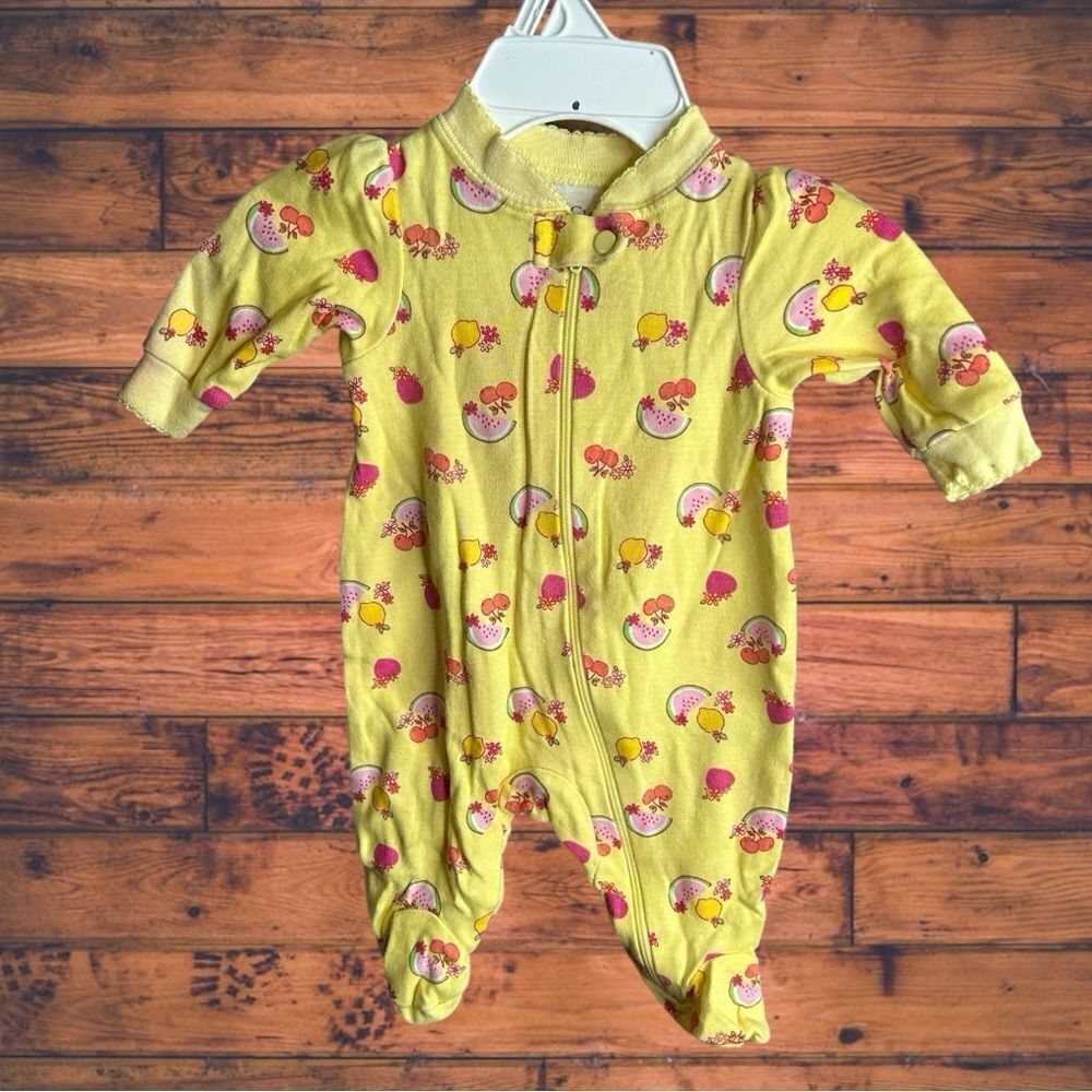 5 for $25🔥Faded Glory Yellow Fruit Print Footies Pajamas Newborn